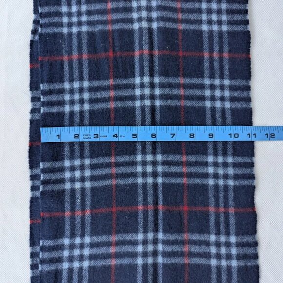 Burberrys Unisex Check Lambswool Scarf Navy– Pre-Loved – Soft Warm Designer Wrap - Picture 8 of 8